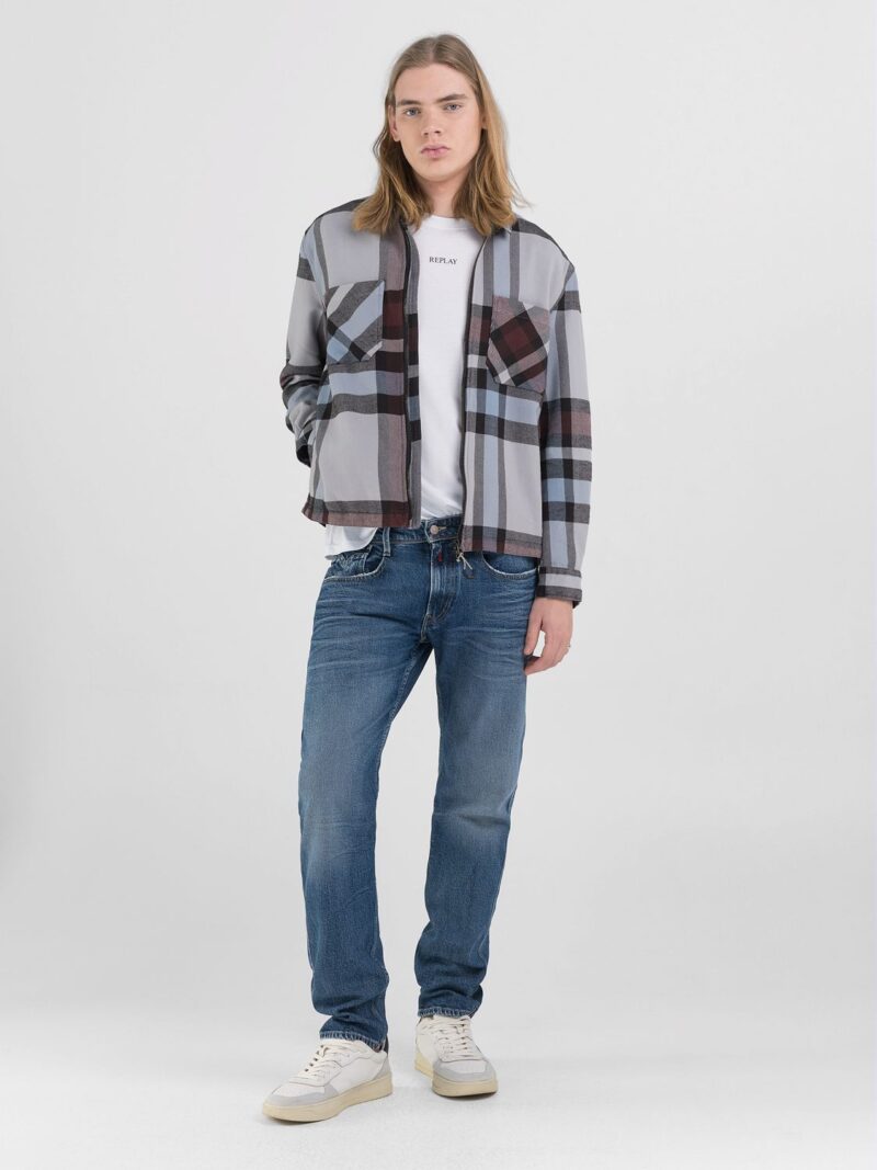 chequered full zip shirt jacket camicia grey melange/black/burgundy