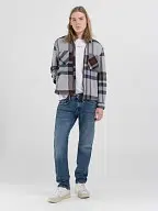 chequerd full zip shirt jacket camicia grey melange/black/burgandy