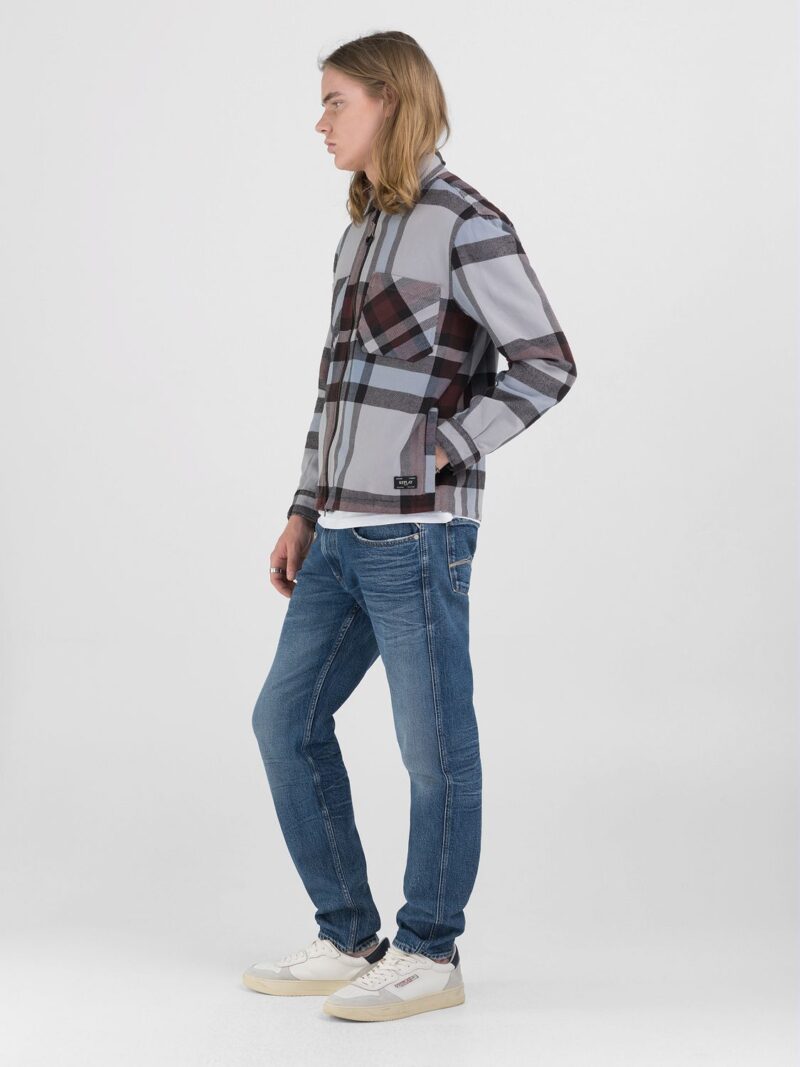 chequered full zip shirt jacket camicia grey melange/black/burgundy