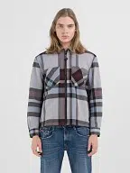 chequerd full zip shirt jacket camicia grey melange/black/burgandy