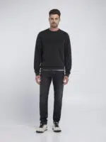 black crew neck sweatshirt with lettering