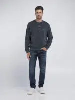 ocean blue sweatshirt with archival logo
