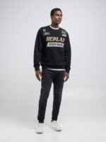 black sweatshirt with patch and lettering