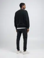 black sweatshirt with patch and lettering