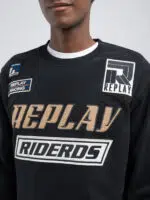 black sweatshirt with patch and lettering