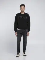 black regular fit crew neck sweatshirt