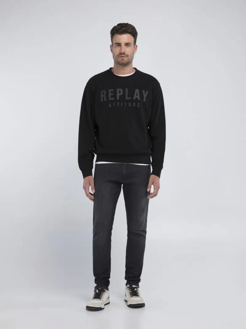 black regular fit crew neck sweatshirt
