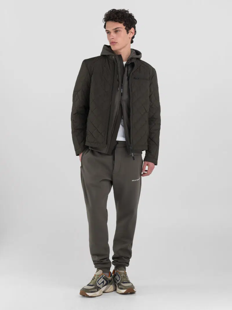 full zip technical dark olive fabric jacket