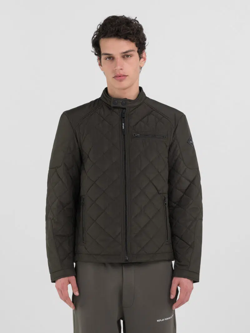 full zip technical dark olive fabric jacket