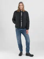 quilted and padded mud green jacket