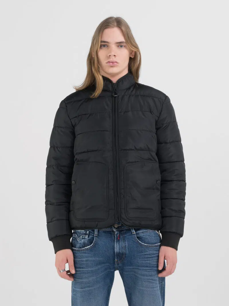 quilted and padded mud green jacket