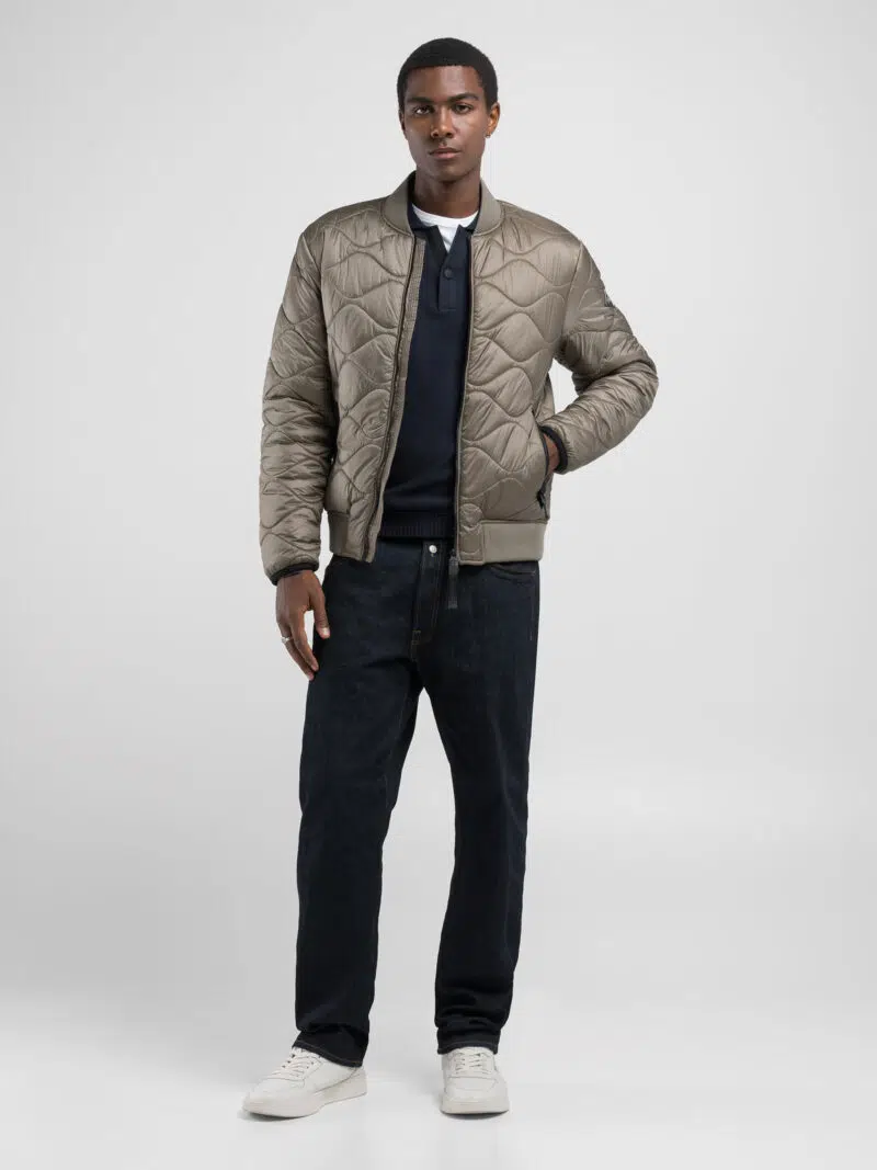 full zip technical fabric dark olive jacket