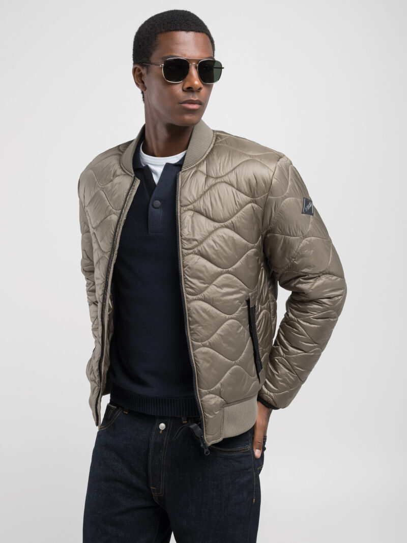 full zip technical fabric dark olive jacket