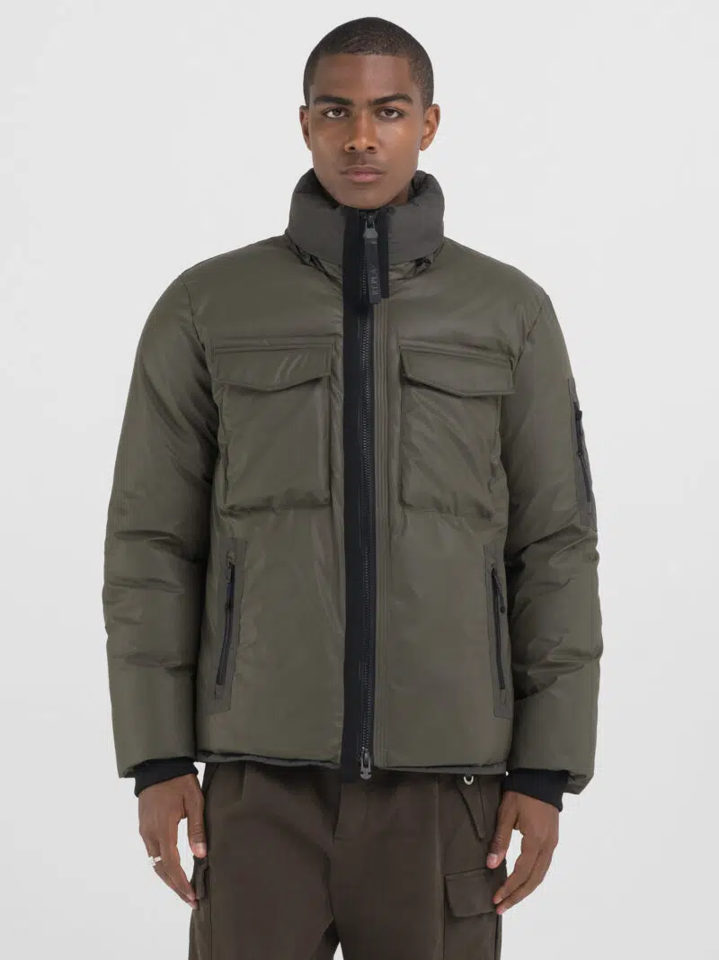 full zip mud green jacket with pockets