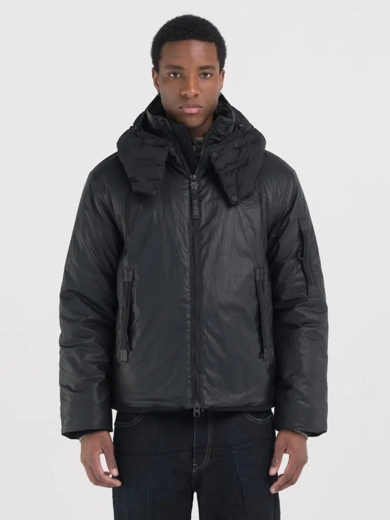 black hooded poplin jacket