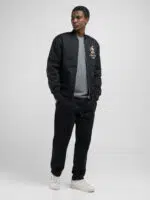 poly satin black bomber jacket with tiger