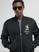 poly satin black bomber jacket with tiger