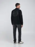 shirt charcoal jacket with lettering and appliqués