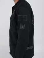 shirt charcoal jacket with lettering and appliqués