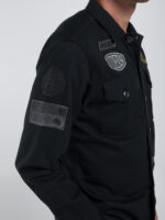 shirt charcoal jacket with lettering and appliqués