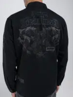shirt charcoal jacket with lettering and appliqués