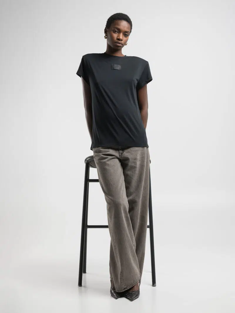 black boxy jersey t shirt with logo