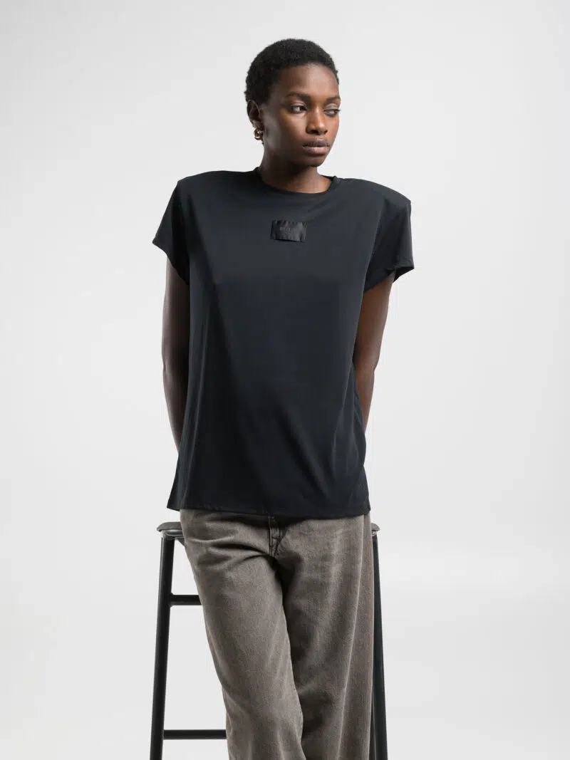 black boxy jersey t shirt with logo