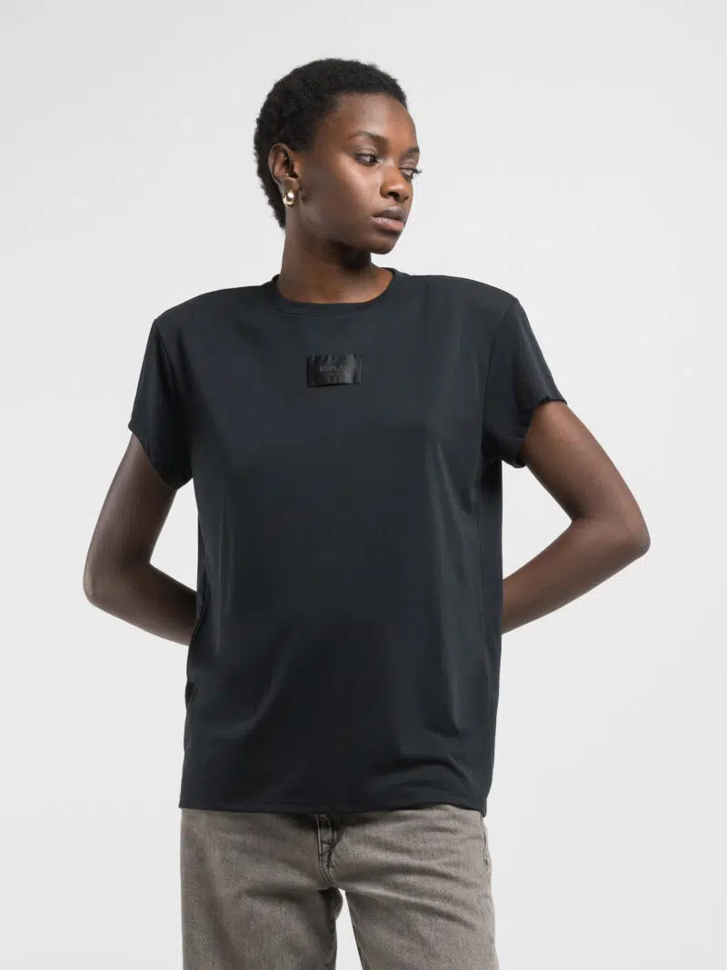 black boxy jersey t shirt with logo