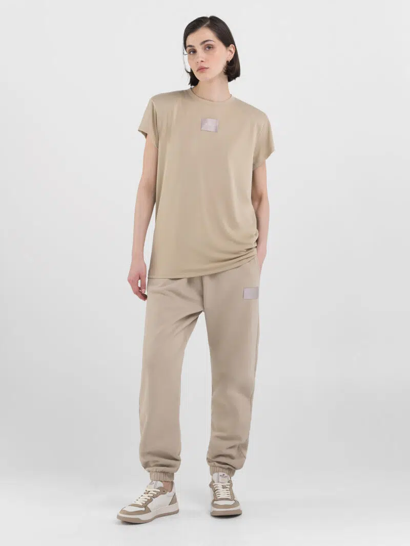 light coffee boxy jersey t shirt with logo