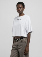 white cropped jersey t shirt with embroidery