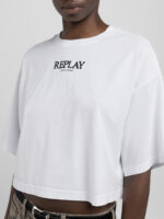 white cropped jersey t shirt with embroidery