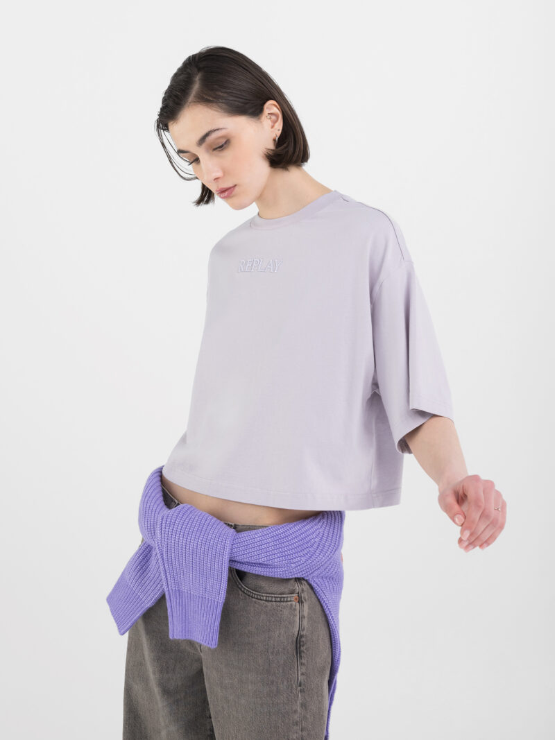 white cropped jersey t shirt with embroidery (copy)