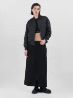 black short full zip quilted jacket
