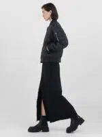 black short full zip quilted jacket