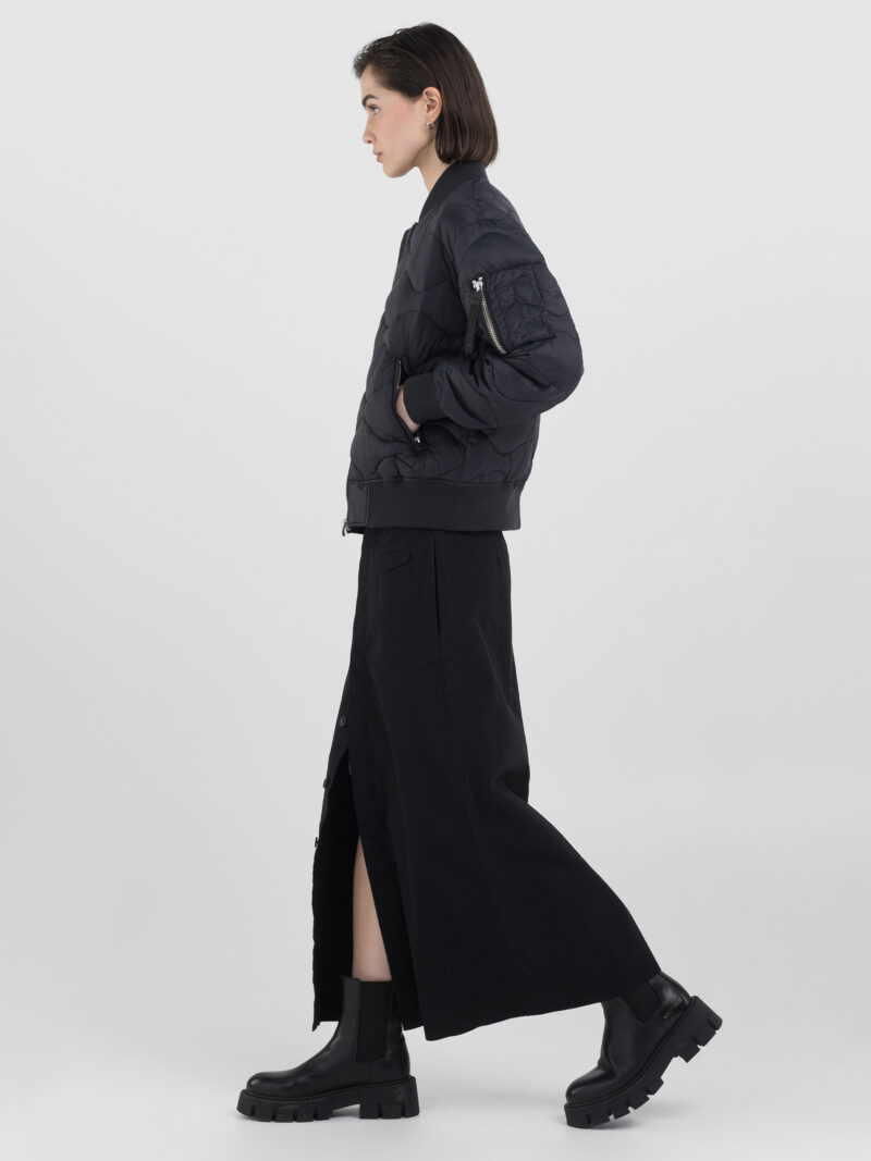 black short full zip quilted jacket