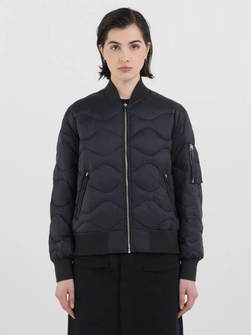 black short full zip quilted jacket