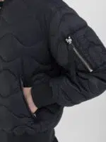 black short full zip quilted jacket