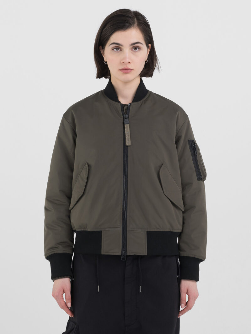 full zip poly satin bomber jacket