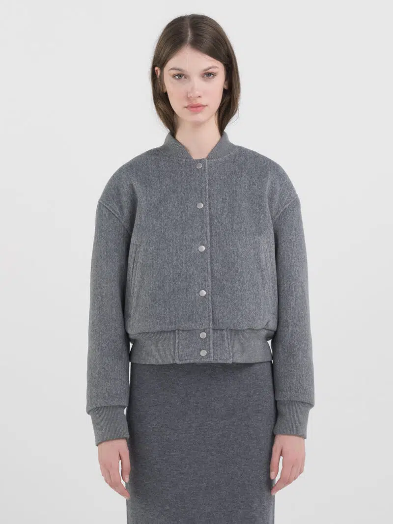 wool blend varsity bomber jacket