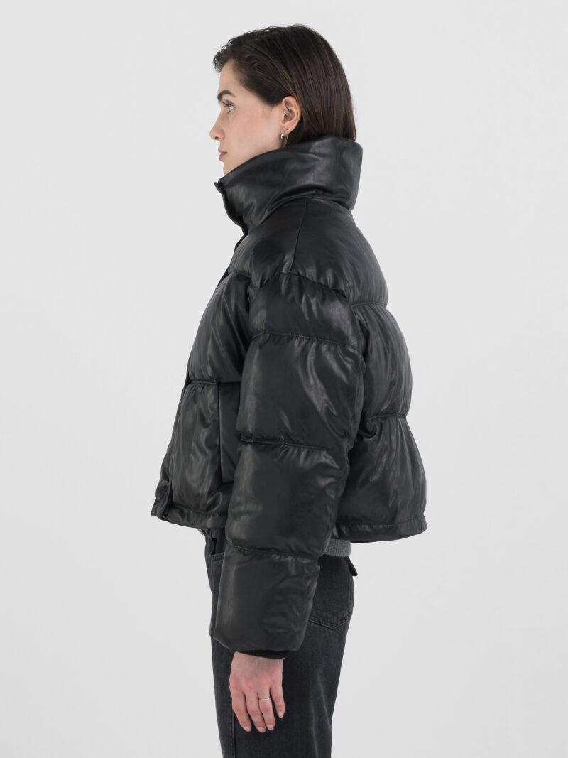 cropped padded and quilted black jacket
