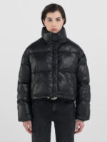 cropped padded and quilted black jacket