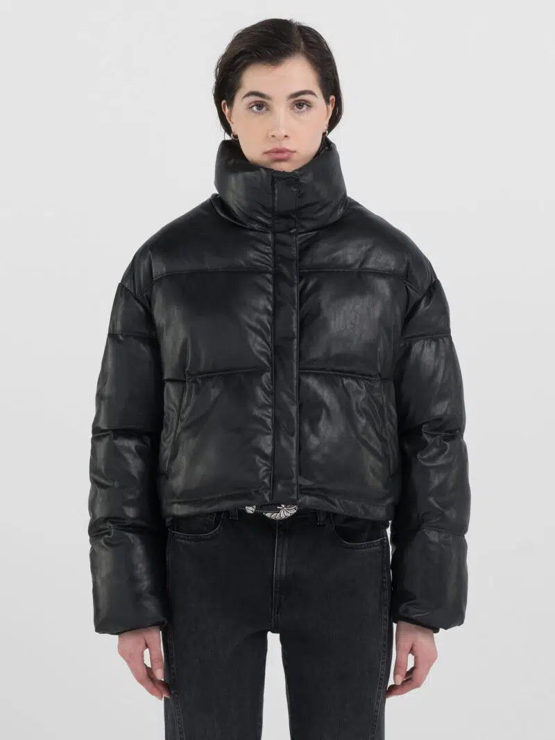 cropped padded and quilted black jacket