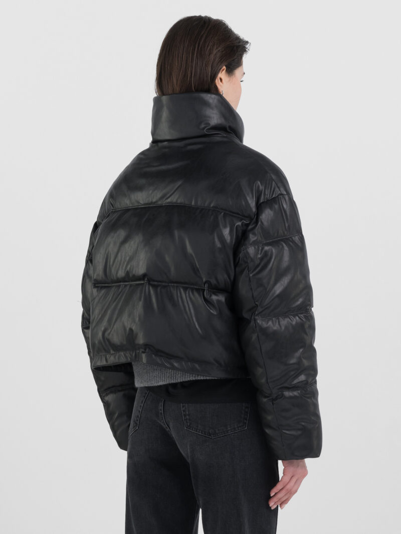 cropped padded and quilted black jacket