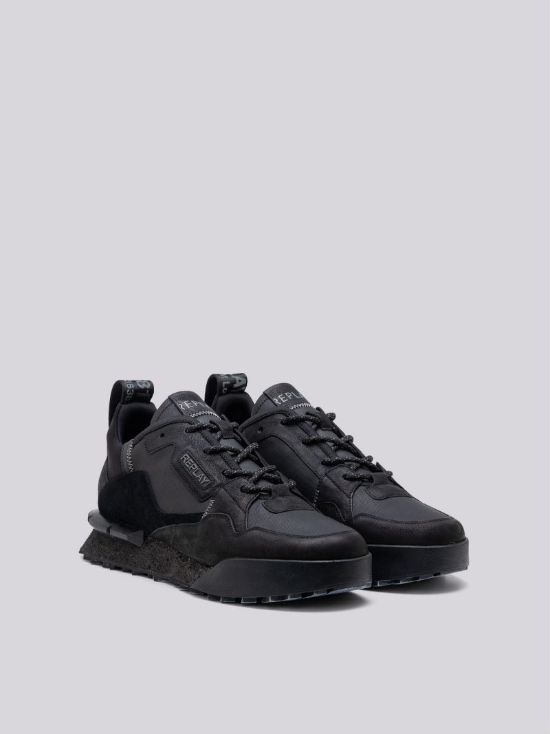 field melt black leather and suede sneakers