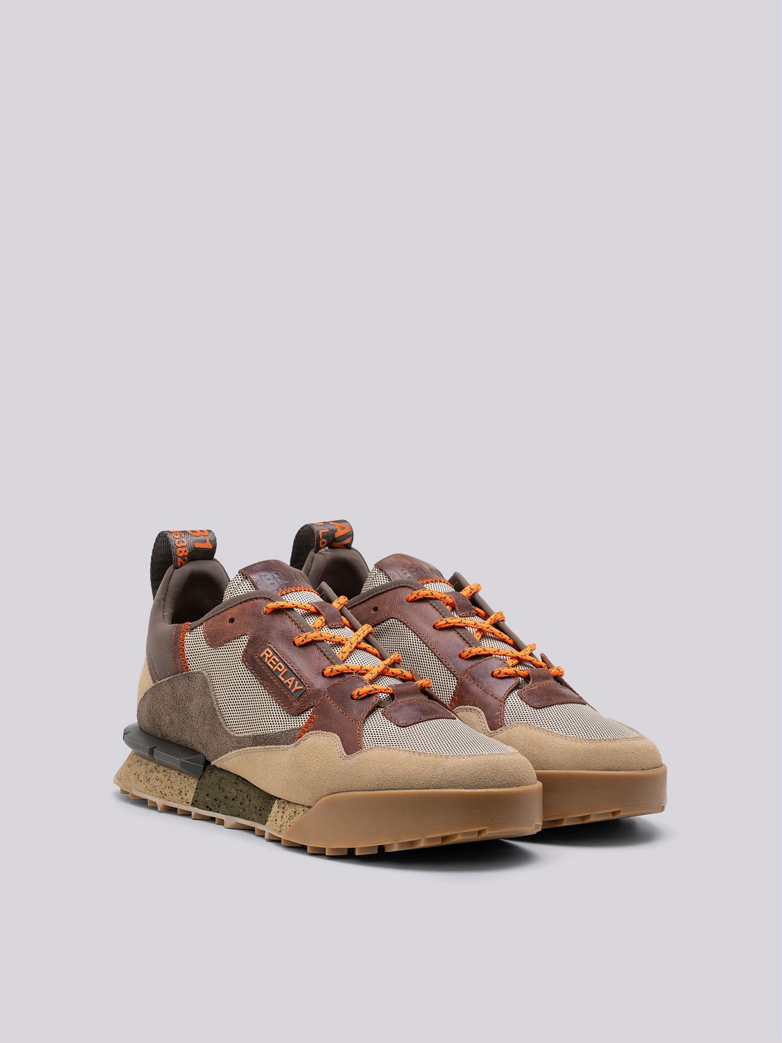 Field Melt Beige Taupe Leather and Suede Sneakers - Replay Jeans
