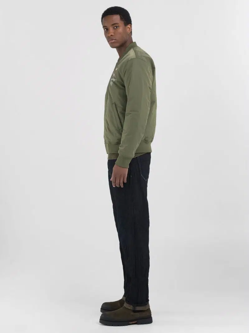 army green poly satin bomber jacket with tiger