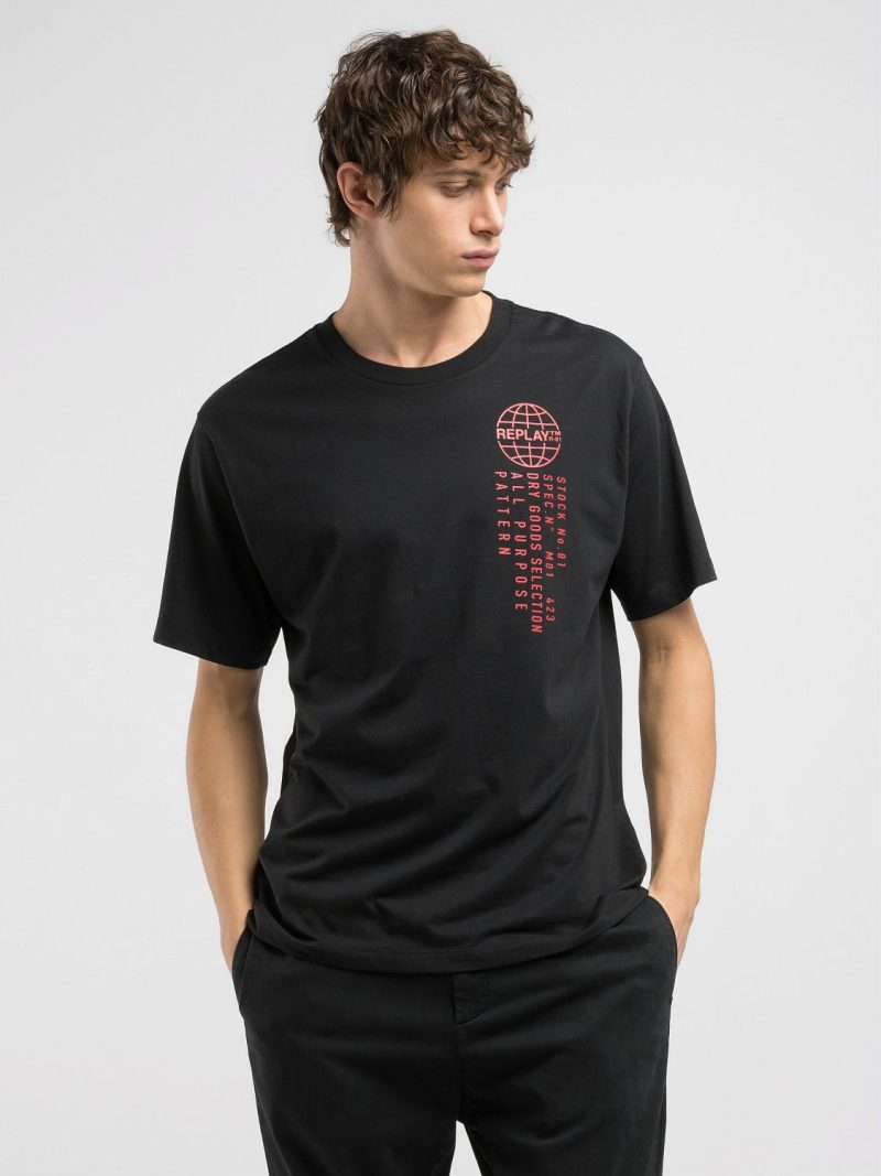 black jersey t shirt with multi coloured print (copy)