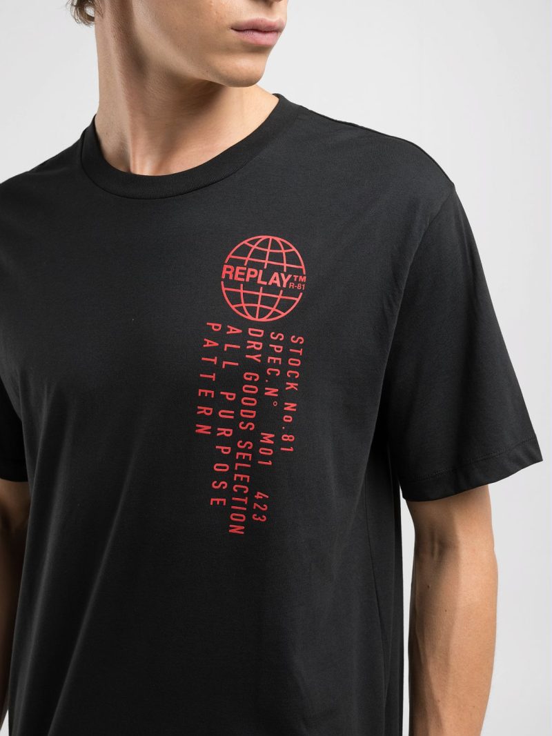 black jersey t shirt with multi coloured print (copy)