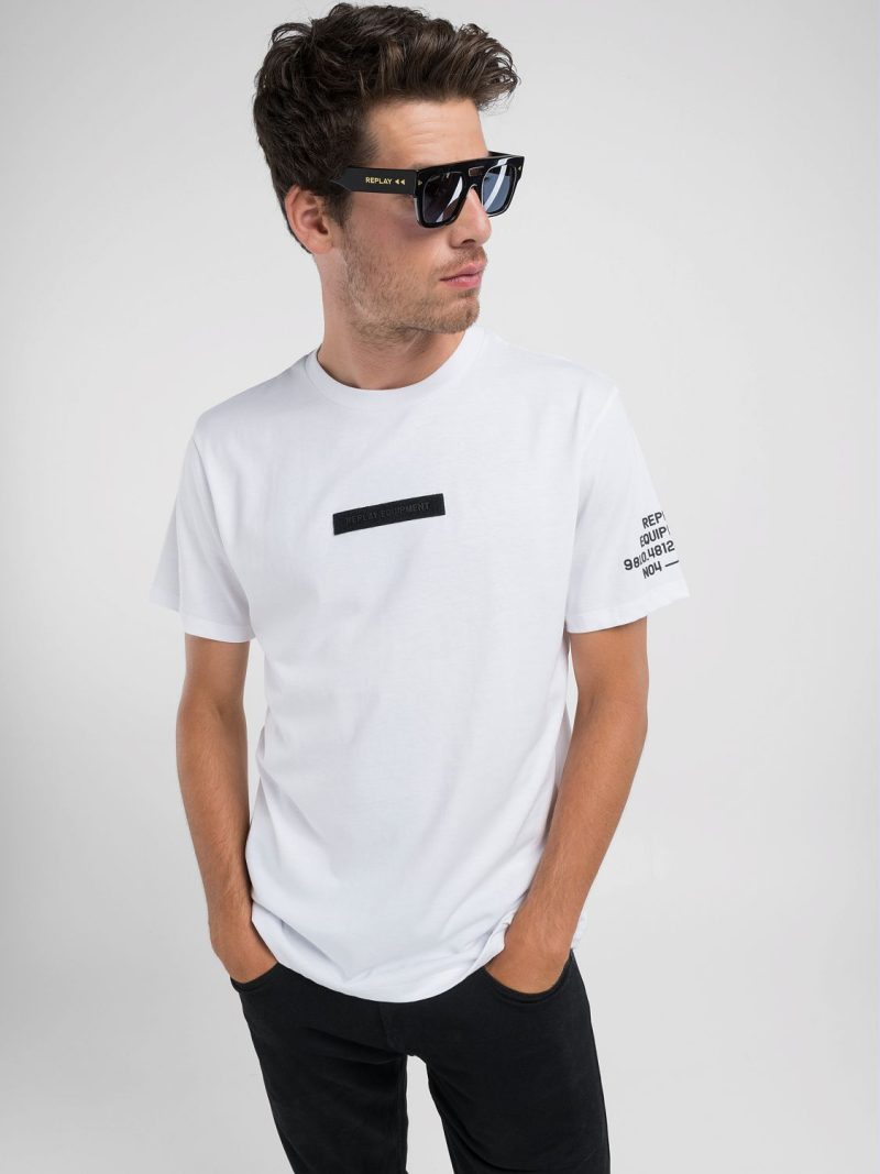 white jersey t shirt with lettering