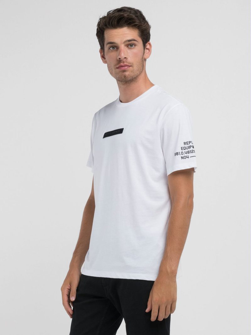 white jersey t shirt with lettering